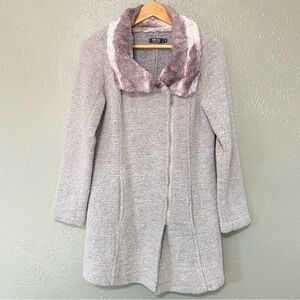Maria Sole Wool  Zip Up Coat with Faux Fur Collar